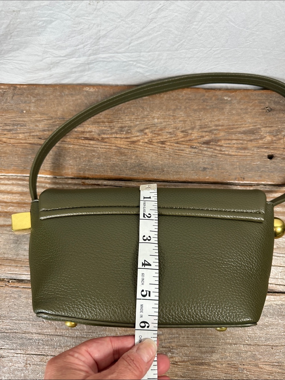 Structured Olive Shoulder Bag with Gold Accent - Picture 5 of 7